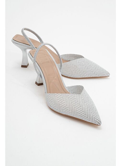 RENOS Gümüş Kum Sim Sivri Burun Kadın Topuklu Abiye Ayakkabı - Görsel 2