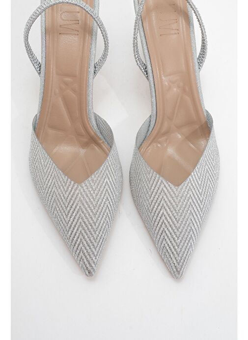 RENOS Gümüş Kum Sim Sivri Burun Kadın Topuklu Abiye Ayakkabı - Görsel 3
