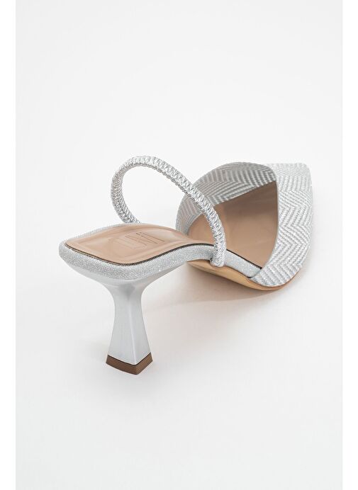 RENOS Gümüş Kum Sim Sivri Burun Kadın Topuklu Abiye Ayakkabı - Görsel 4