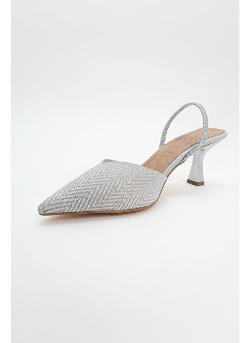 RENOS Gümüş Kum Sim Sivri Burun Kadın Topuklu Abiye Ayakkabı - Görsel 5