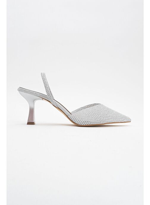RENOS Gümüş Kum Sim Sivri Burun Kadın Topuklu Abiye Ayakkabı - Görsel 6