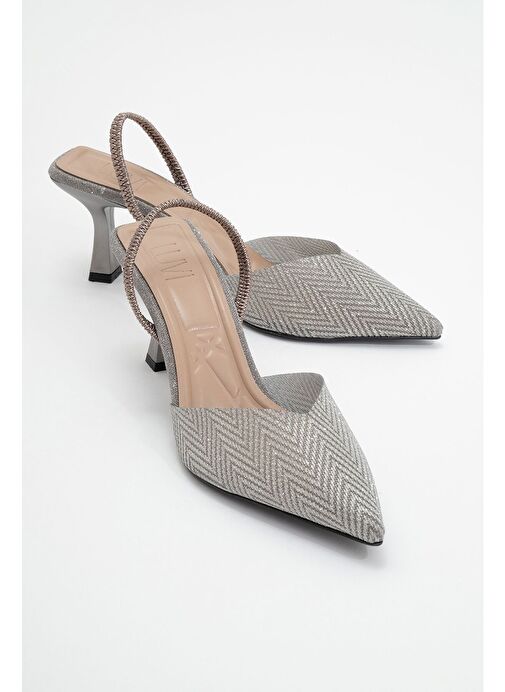 RENOS Platin Kum Sim Sivri Burun Kadın Topuklu Abiye Ayakkabı - Görsel 2