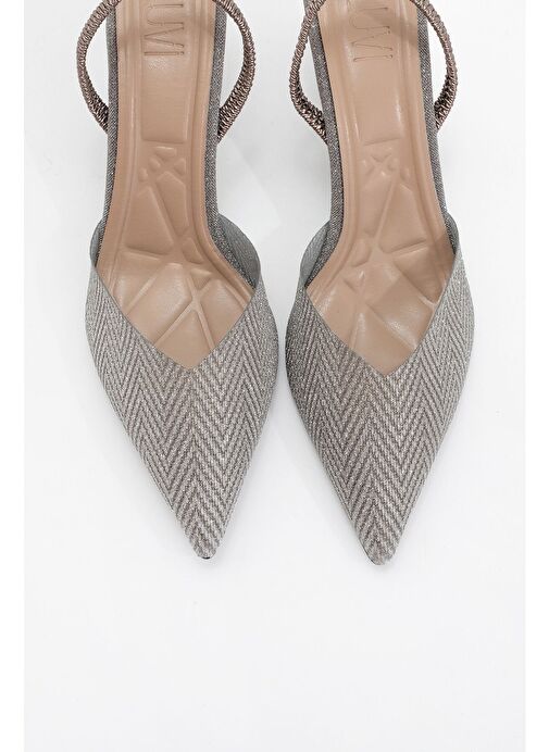 RENOS Platin Kum Sim Sivri Burun Kadın Topuklu Abiye Ayakkabı - Görsel 3