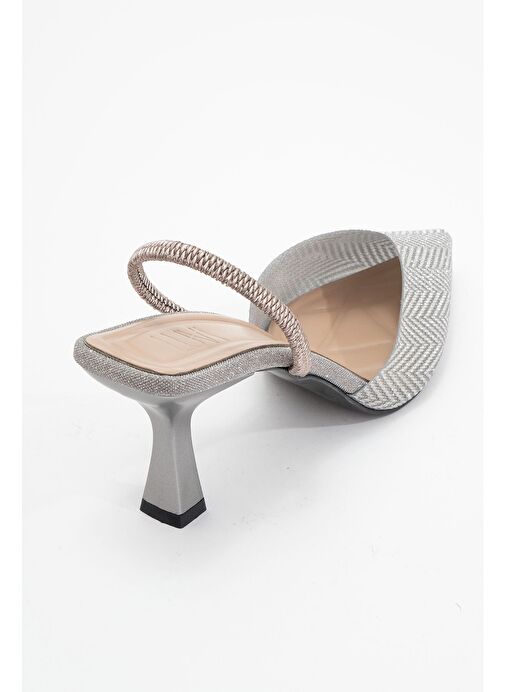 RENOS Platin Kum Sim Sivri Burun Kadın Topuklu Abiye Ayakkabı - Görsel 4