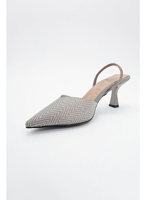 RENOS Platin Kum Sim Sivri Burun Kadın Topuklu Abiye Ayakkabı - Görsel 5