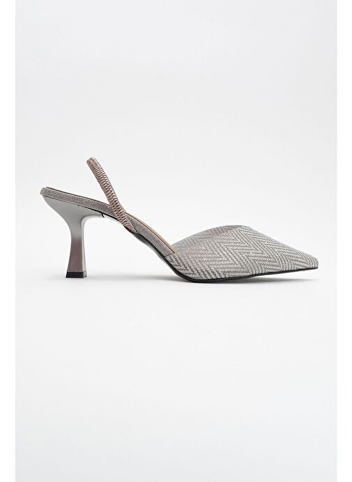 RENOS Platin Kum Sim Sivri Burun Kadın Topuklu Abiye Ayakkabı - Görsel 6