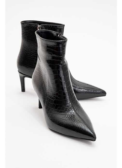NOYA Siyah Baskı Sivri Burun Kadın İnce Topuklu Bot - Görsel 2