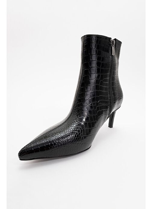 NOYA Siyah Baskı Sivri Burun Kadın İnce Topuklu Bot - Görsel 4