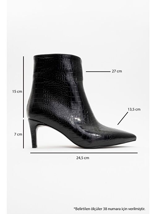 NOYA Siyah Baskı Sivri Burun Kadın İnce Topuklu Bot - Görsel 6