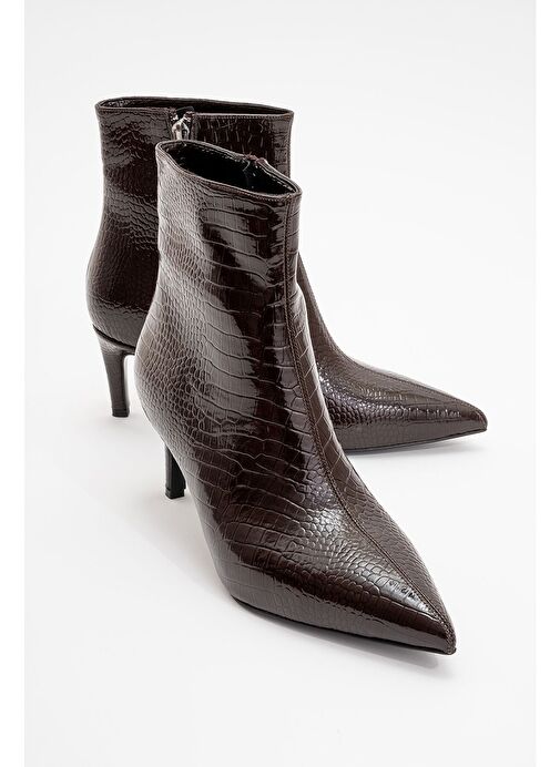 NOYA Kahverengi Baskı Sivri Burun Kadın İnce Topuklu Bot - Görsel 2