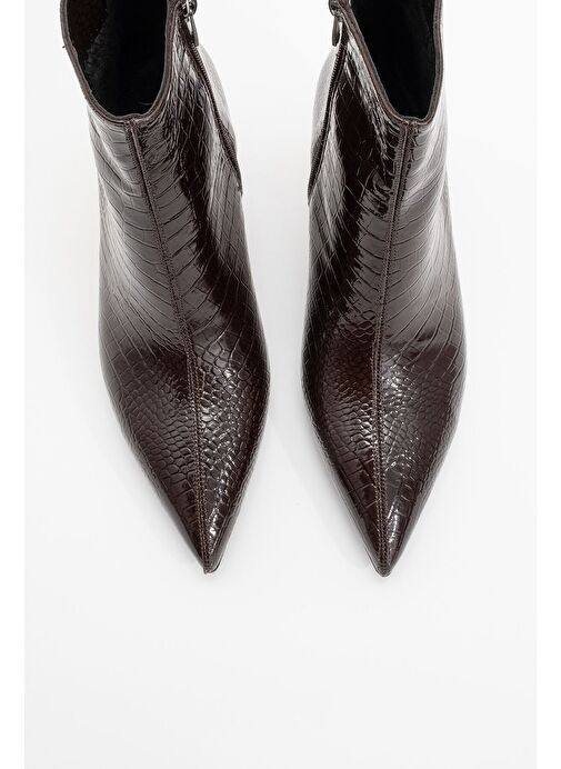 NOYA Kahverengi Baskı Sivri Burun Kadın İnce Topuklu Bot - Görsel 3