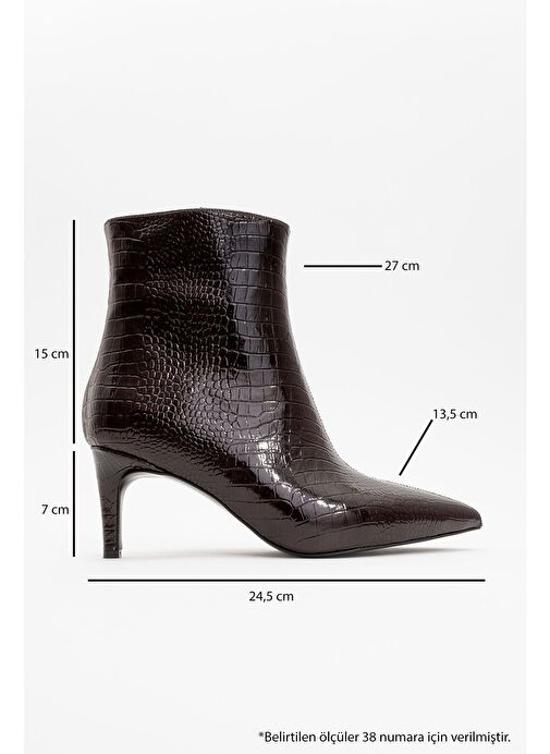 NOYA Kahverengi Baskı Sivri Burun Kadın İnce Topuklu Bot - Görsel 6