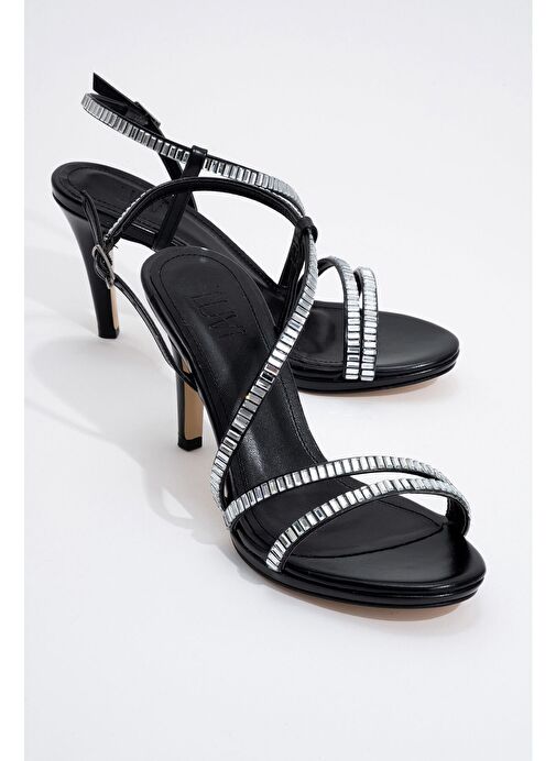 NUEVO Siyah Cilt Taşlı Kadın Topuklu Abiye Ayakkabı - Görsel 2