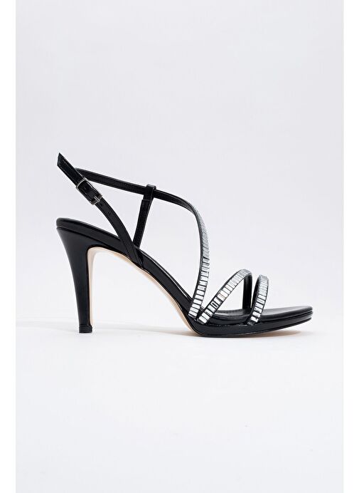 NUEVO Siyah Cilt Taşlı Kadın Topuklu Abiye Ayakkabı - Görsel 4