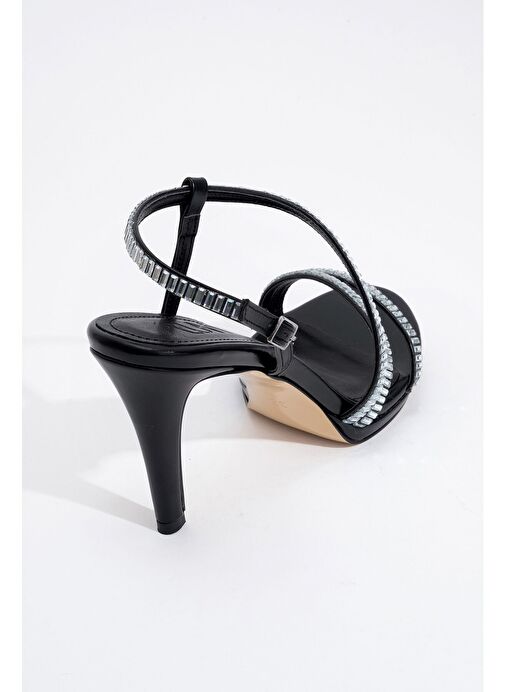 NUEVO Siyah Cilt Taşlı Kadın Topuklu Abiye Ayakkabı - Görsel 5