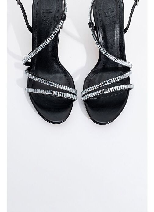 NUEVO Siyah Cilt Taşlı Kadın Topuklu Abiye Ayakkabı - Görsel 6