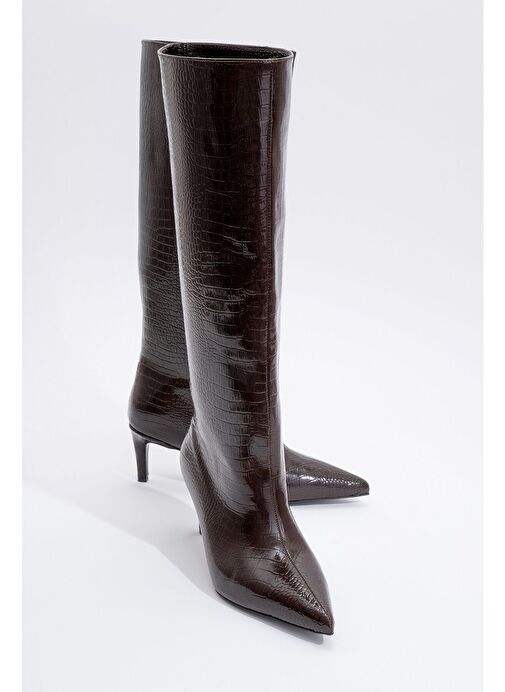 CAMİLA Kahve Baskı Kadın Topuklu Çizme - Görsel 2