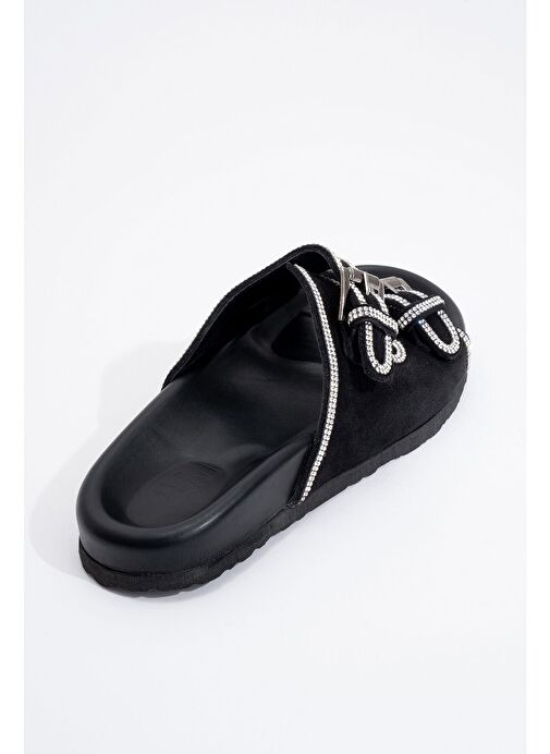 ALLEN Siyah Taşlı Hakiki Deri Süet Kadın Terlik - Görsel 5