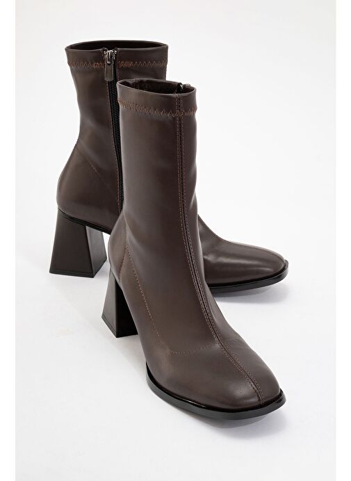 PLESA Koyu Kahverengi Kadın Kalın Topuklu Bot - Görsel 2