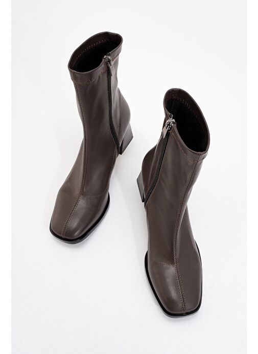 PLESA Koyu Kahverengi Kadın Kalın Topuklu Bot - Görsel 3