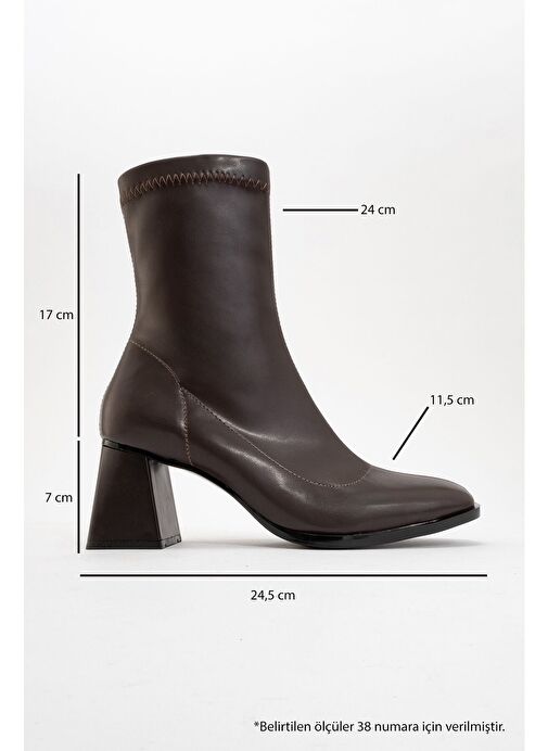 PLESA Koyu Kahverengi Kadın Kalın Topuklu Bot - Görsel 5