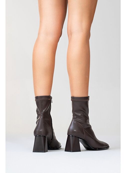 PLESA Koyu Kahverengi Kadın Kalın Topuklu Bot - Görsel 8