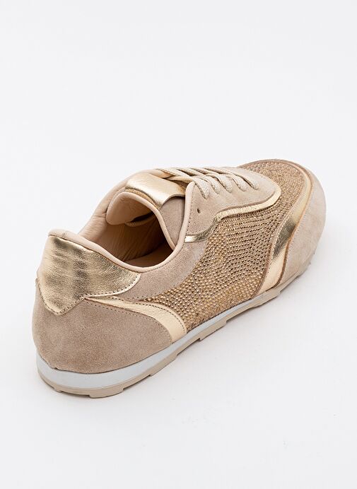 BONİA Bej Süet Altın Taşlı Hakiki Deri Kadın Spor Ayakkabı - Görsel 5