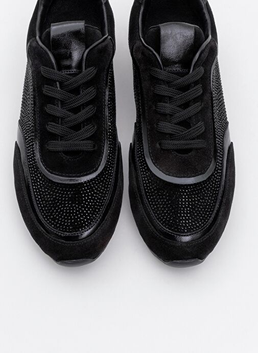 BONİA Siyah Süet Siyah Taşlı Hakiki Deri Kadın Spor Ayakkabı - Görsel 3