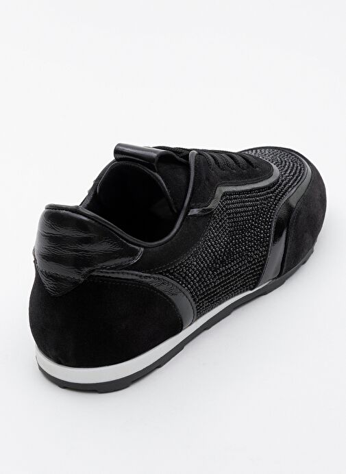 BONİA Siyah Süet Siyah Taşlı Hakiki Deri Kadın Spor Ayakkabı - Görsel 5