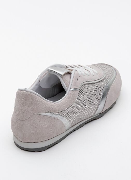 BONİA Beyaz Süet Gümüş Taşlı Hakiki Deri Kadın Spor Ayakkabı - Görsel 5