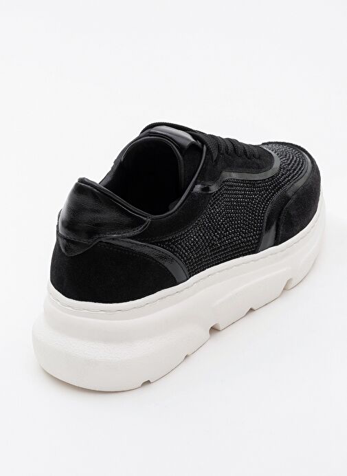 PABLO Siyah Süet Siyah Taşlı Hakiki Deri Kalın Tabanlı Kadın Spor Ayakkabı - Görsel 5