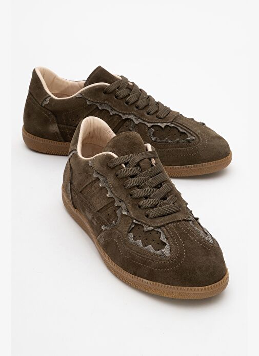 SHİVA Haki Hakiki Deri Kadın Günlük Spor Ayakkabı - Görsel 2