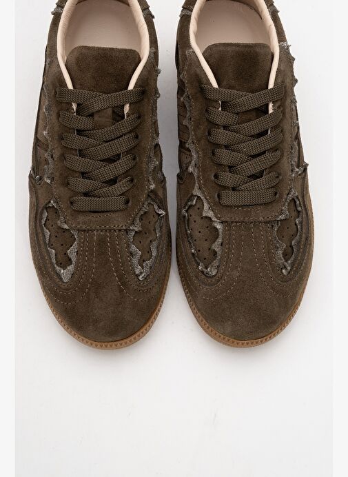 SHİVA Haki Hakiki Deri Kadın Günlük Spor Ayakkabı - Görsel 3