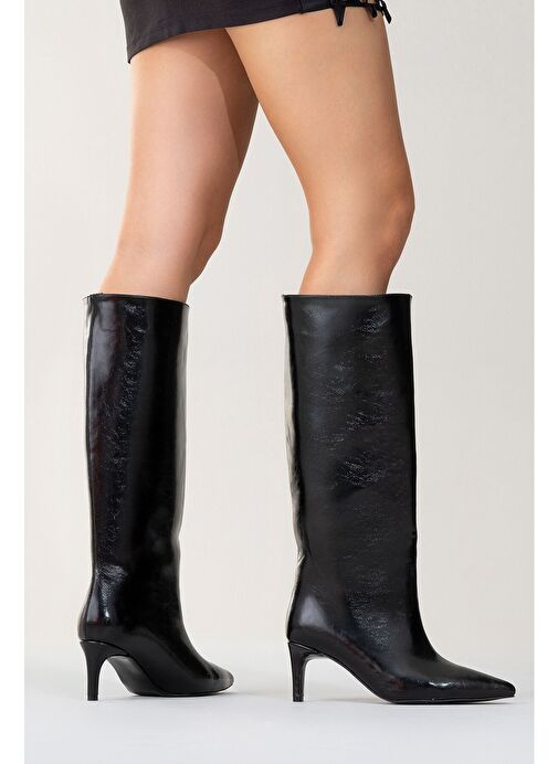 CAMİLA Siyah Cilt Kadın Topuklu Çizme - Görsel 7