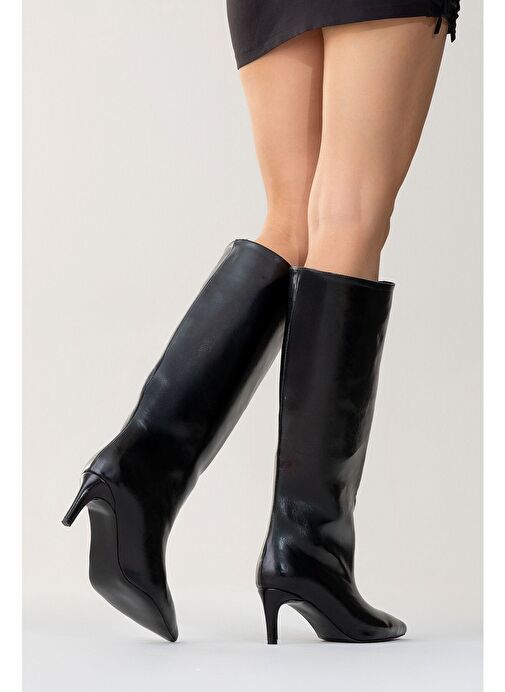 CAMİLA Siyah Cilt Kadın Topuklu Çizme - Görsel 8