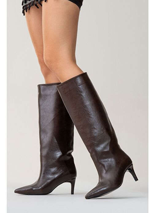 CAMİLA Kahverengi Cilt Kadın Topuklu Çizme - Görsel 7
