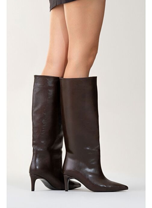 CAMİLA Kahverengi Cilt Kadın Topuklu Çizme - Görsel 9