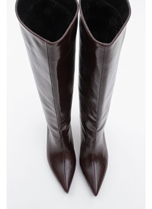 CAMİLA Bordo Cilt Kadın Topuklu Çizme - Görsel 3