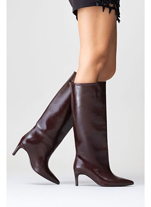 CAMİLA Bordo Cilt Kadın Topuklu Çizme - Görsel 7