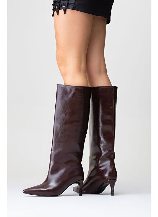 CAMİLA Bordo Cilt Kadın Topuklu Çizme - Görsel 8