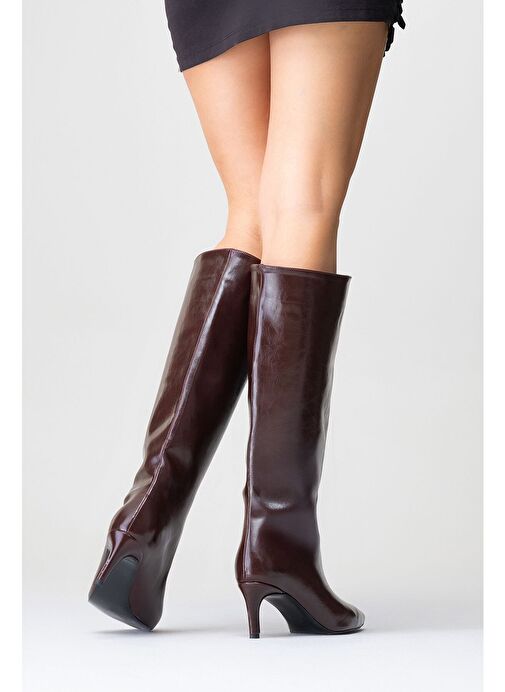 CAMİLA Bordo Cilt Kadın Topuklu Çizme - Görsel 9