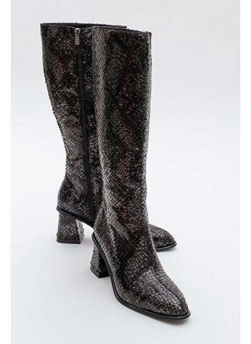 ELLY Siyah Desenli Kadın Kalın Topuklu Çizme - Görsel 2