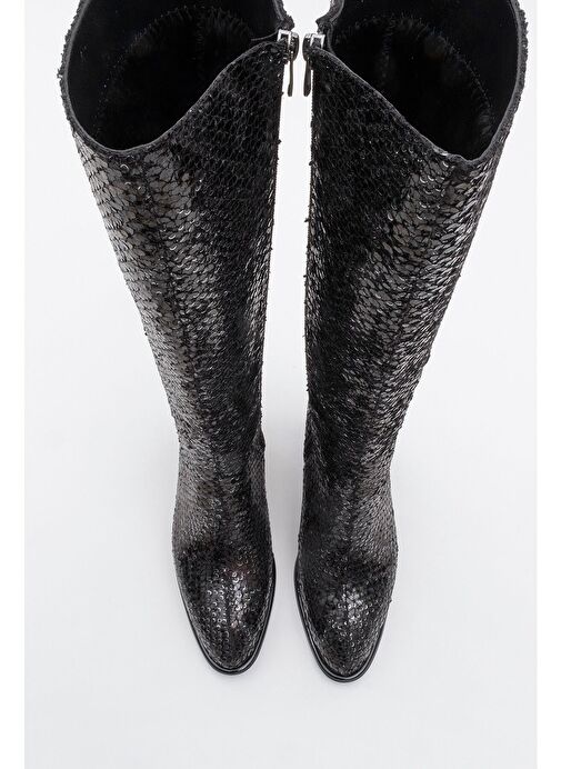ELLY Siyah Desenli Kadın Kalın Topuklu Çizme - Görsel 3