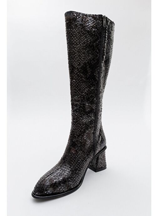 ELLY Siyah Desenli Kadın Kalın Topuklu Çizme - Görsel 4
