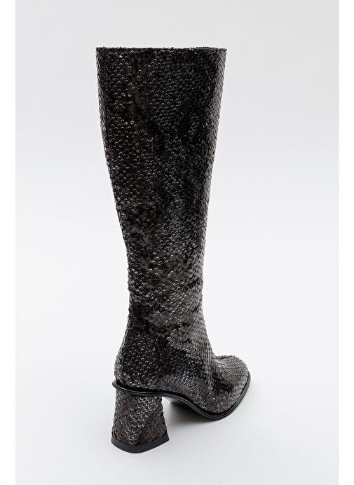 ELLY Siyah Desenli Kadın Kalın Topuklu Çizme - Görsel 5