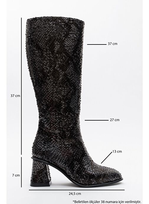ELLY Siyah Desenli Kadın Kalın Topuklu Çizme - Görsel 6