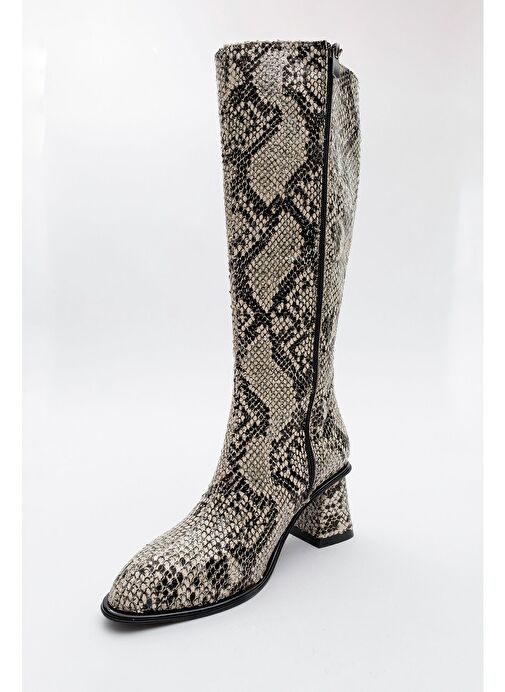 ELLY Siyah Beyaz Desenli Kadın Kalın Topuklu Çizme - Görsel 4