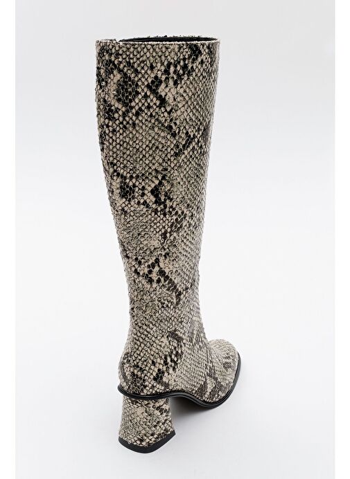 ELLY Siyah Beyaz Desenli Kadın Kalın Topuklu Çizme - Görsel 5