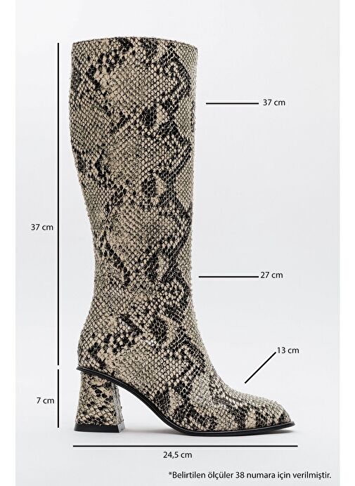 ELLY Siyah Beyaz Desenli Kadın Kalın Topuklu Çizme - Görsel 6