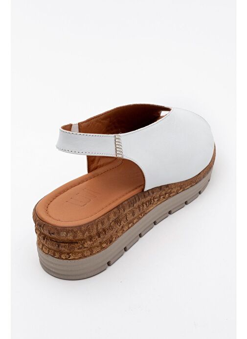 BLOM Beyaz Hakiki Deri Kadın Dolgu Topuk Sandalet - Görsel 5